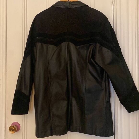 🎀 VINTAGE 🎀 80s Chic Black Leather & Suede Jacket Size Medium - Picture 9 of 13